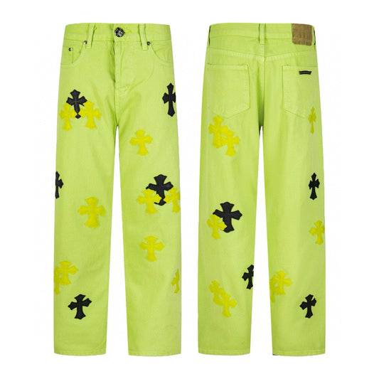260421 New high-quality leather-stitched workwear washed denim pants