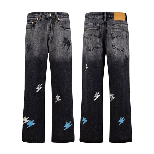 260421 New high-quality black and white gradient lightning jeans