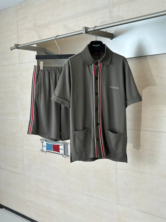 260428 New high-quality cotton striped contrast woven tie letter POLO set