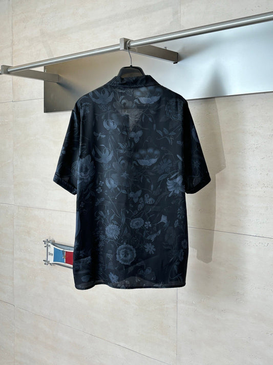 260428 New high-quality butterfly flower printed full-silk suit short-sleeved collar shirt