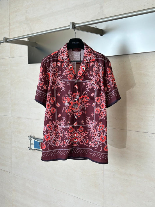 260428 New high-quality floral Cuban collar printed set of short-sleeved shirts