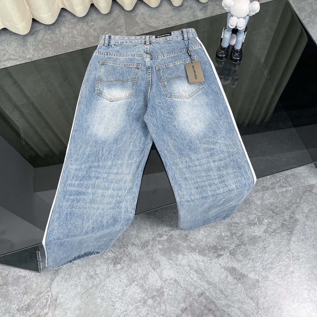 260506 New heavy-duty stitched striped wide-leg jeans