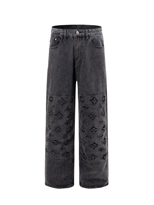 260506 New high-quality hand-woven denim trousers with full-printed letters