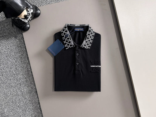 260511 New high-quality embroidered neckline jacquard patchwork design Polo shirt
