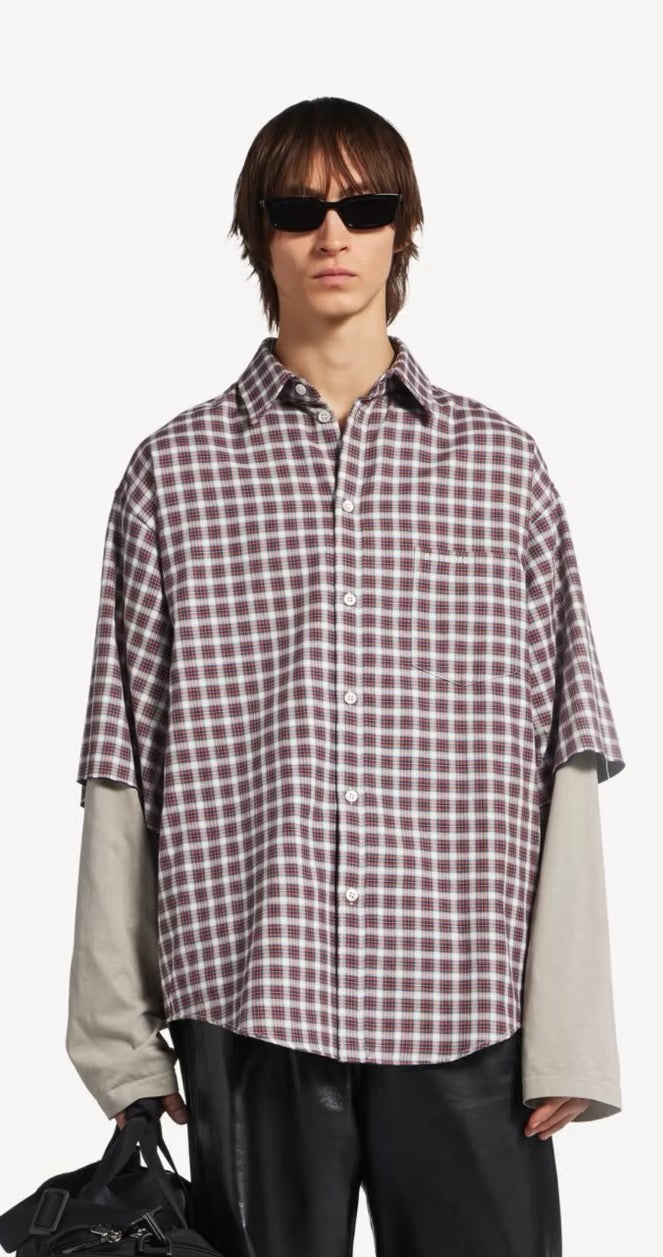 260511 New high-quality checked pocket logo embroidered patch fake two-piece shirt