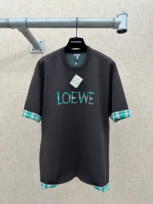 260511 New high-quality, thick, custom-designed plaid patchwork knitted short-sleeved shirt