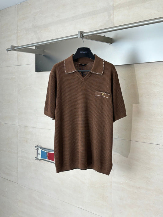 260521 New high-quality V-neck knitted polo with a collar and short sleeves