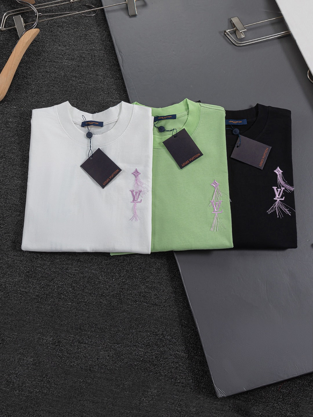 260610 New high-quality simple-color letter fringed T-shirt for the chest area