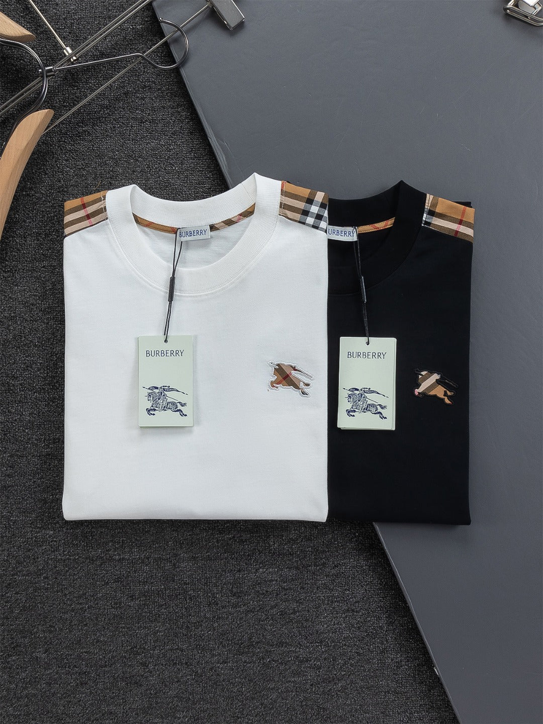 260610 New high-quality T-shirt with chest check pattern and patchwork design