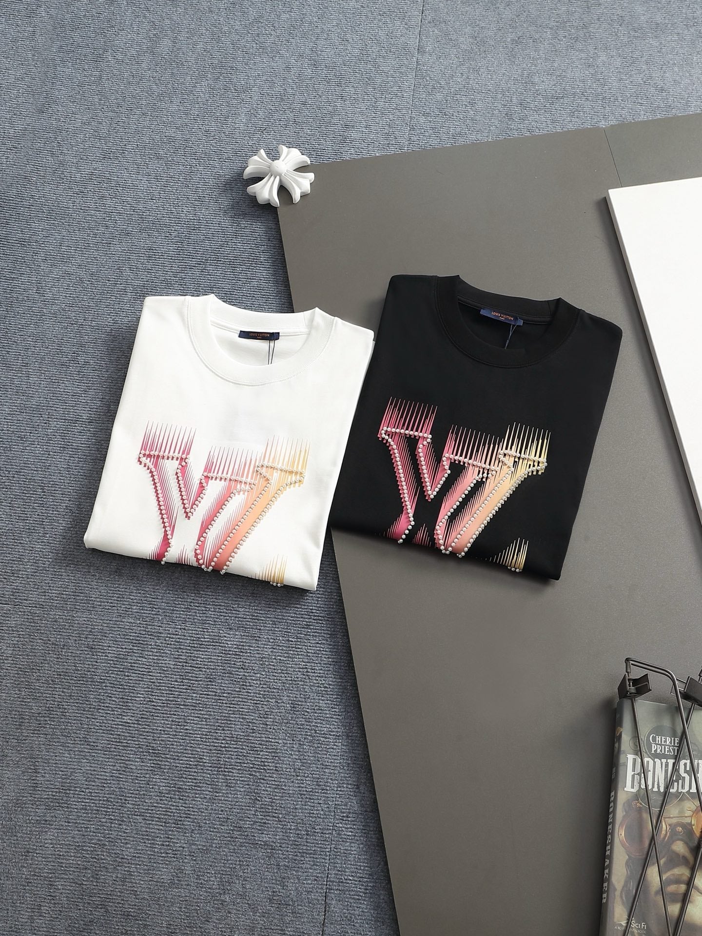 260616 High-quality new printed hand-beaded short-sleeved T-shirt