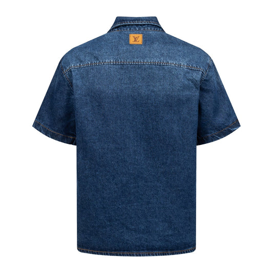260624 High-quality new embroidered denim short-sleeved shirt set