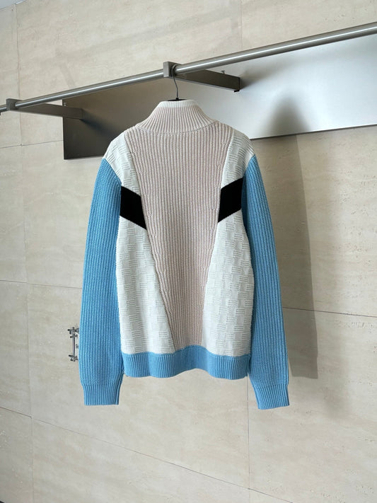 260701 High-quality new multi-color checkered jacquard knitted zipper coat