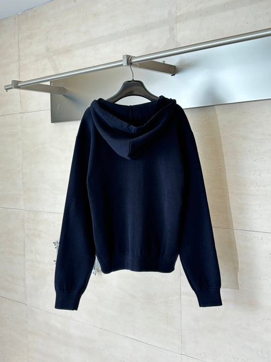 260701 High-quality new leather label embroidered hooded zipper knitted sweater coat