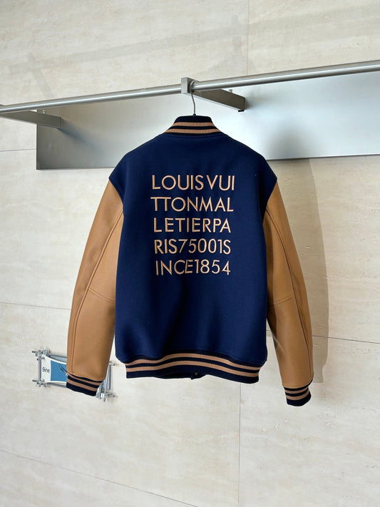 260701 High-quality new handmade beaded and rhinestone-studded leather baseball jacket