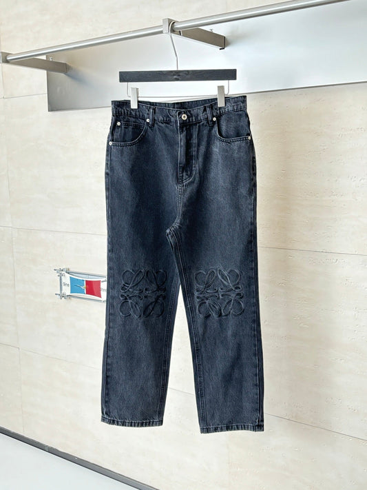 260701 High-quality new embroidered washed-aged denim long pants set