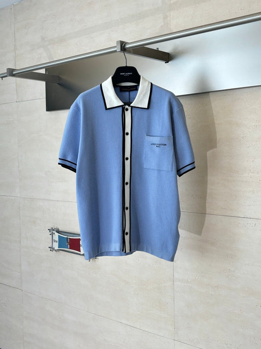 260708 High-quality new color-blocked short-sleeved knitted cardigan in waffle fabric