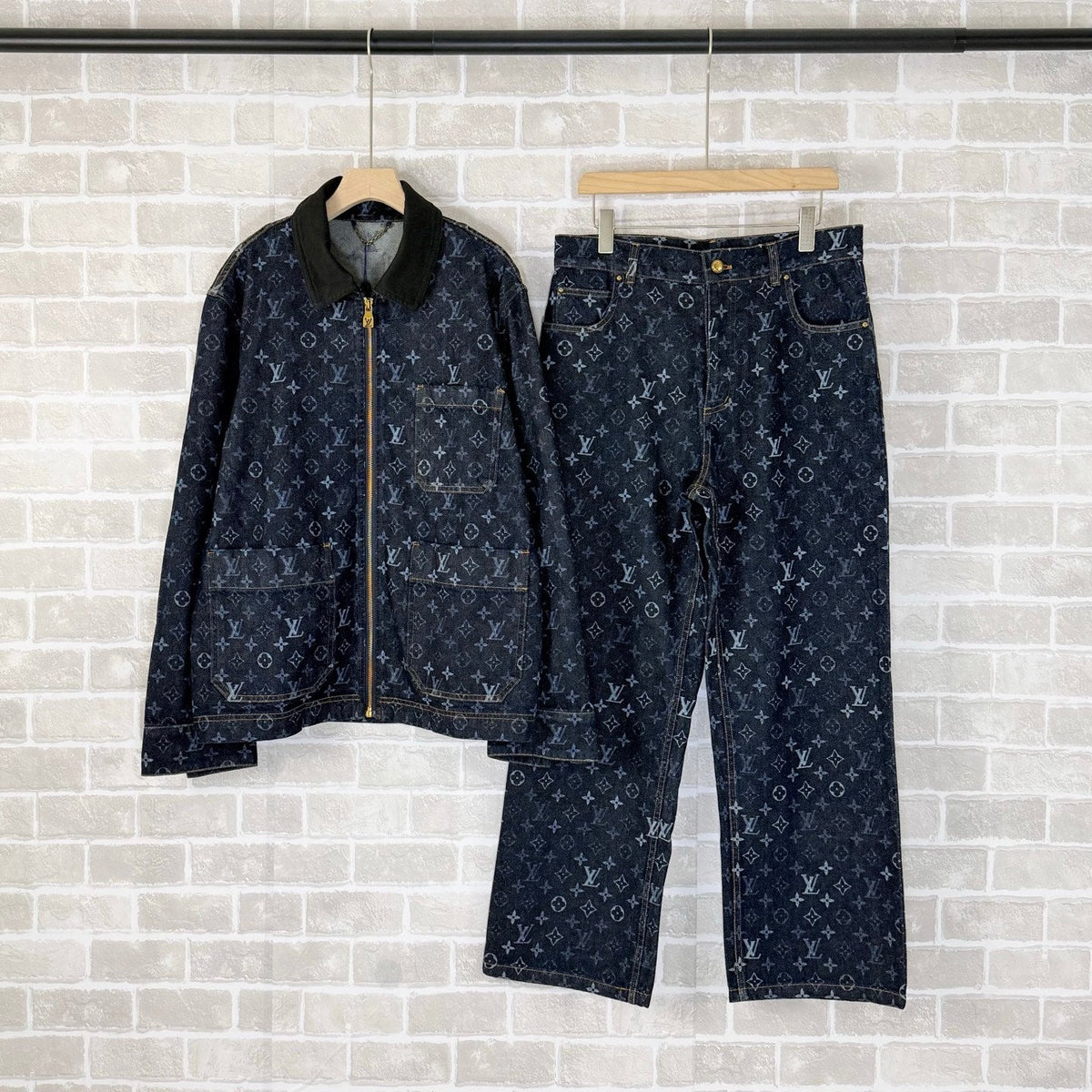 260715 New high-quality full-print collar-sewn denim suit