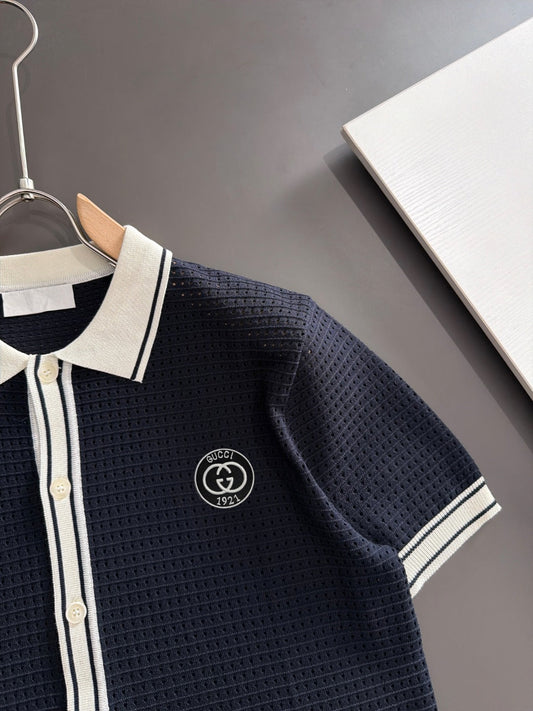 260715 New high-quality mesh fabric jacquard knitted polo shirt