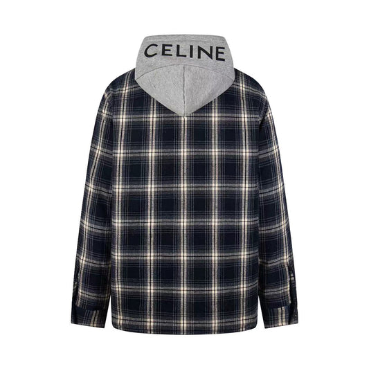 260808 New high-quality interwoven cotton checked plaid hooded coat