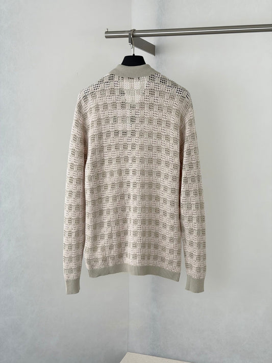 260813 New high-quality leather label logo open-weave long-sleeved cardigan