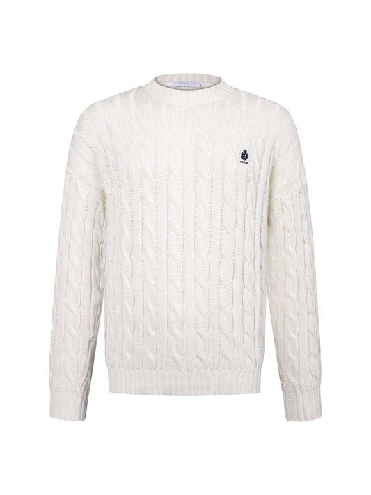 260901 New high-quality twisted-knitted embroidered logo cotton sweater