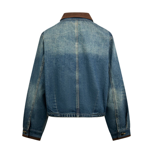 260901 New high-quality leather-detail denim jacket