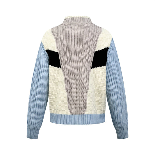 260901 New high-quality coarse tweed wool sweater with logo and pattern embroidery