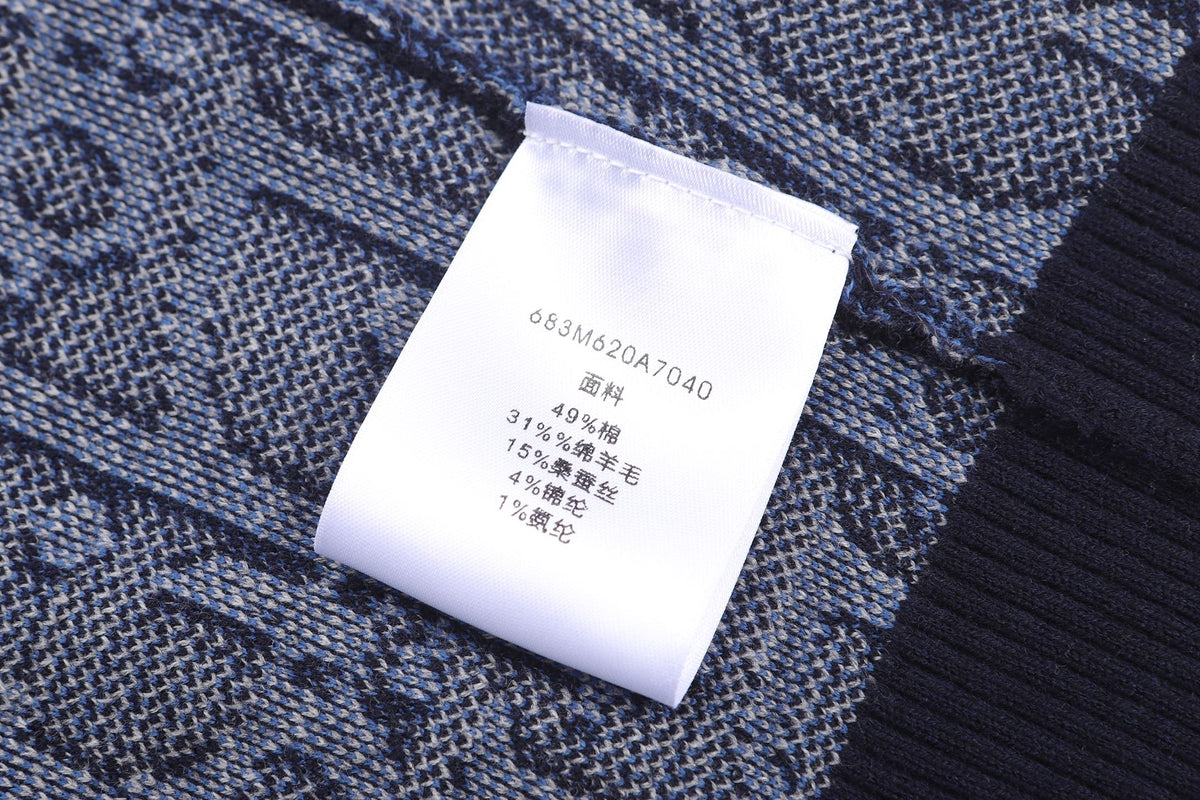 260917 New high-quality blue jacquard printed fine knitted sweater