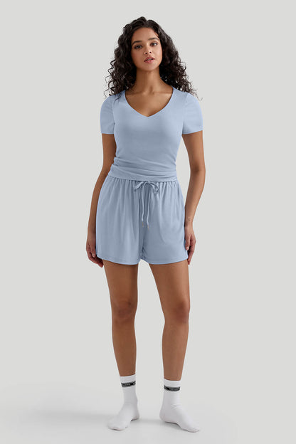 Short Sleeves V-neck Casual Set
