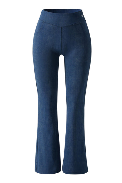 Stretchy Faux Denim Flare Pants