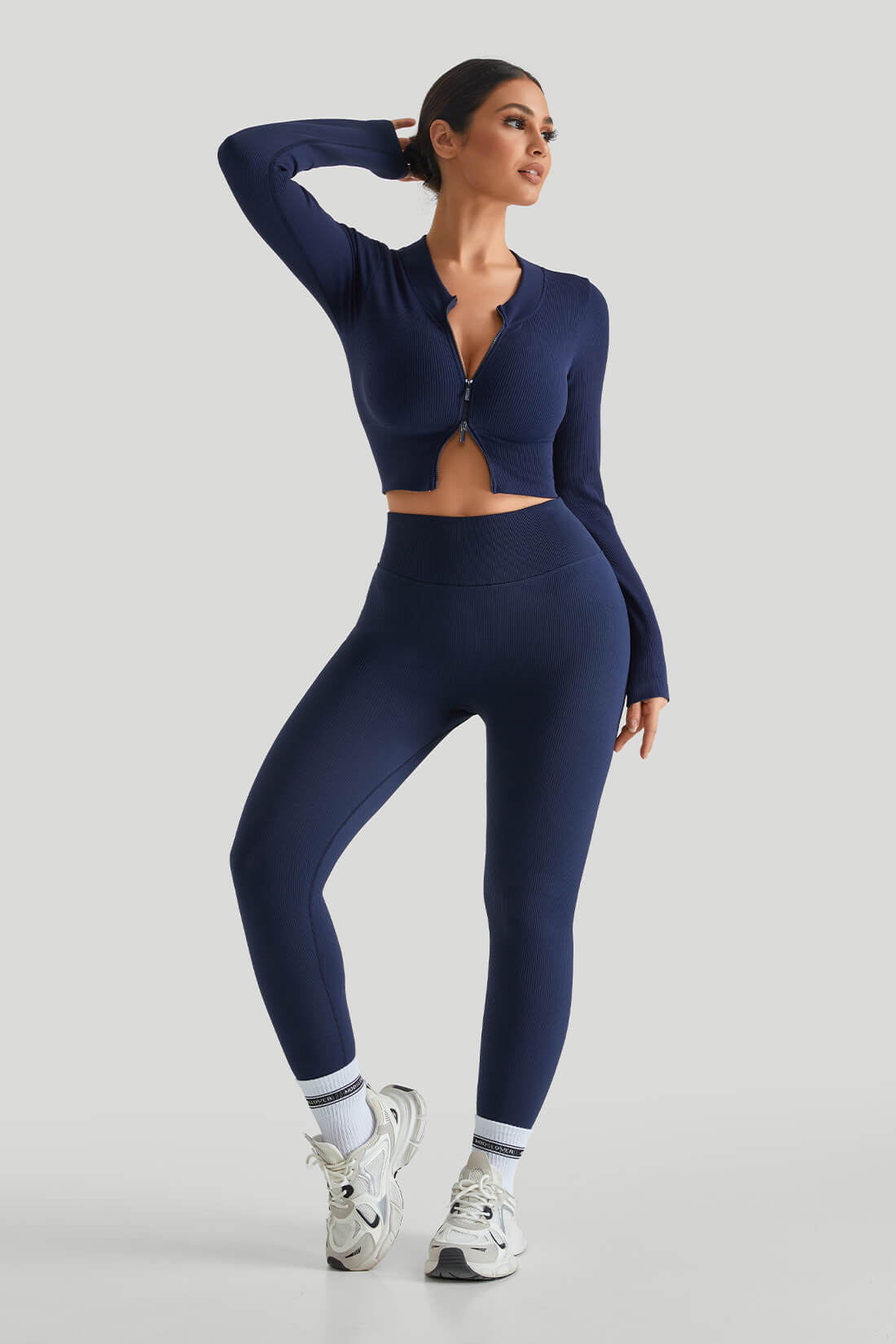 Two-Way Top High Waist Threaded Legging Match Sets