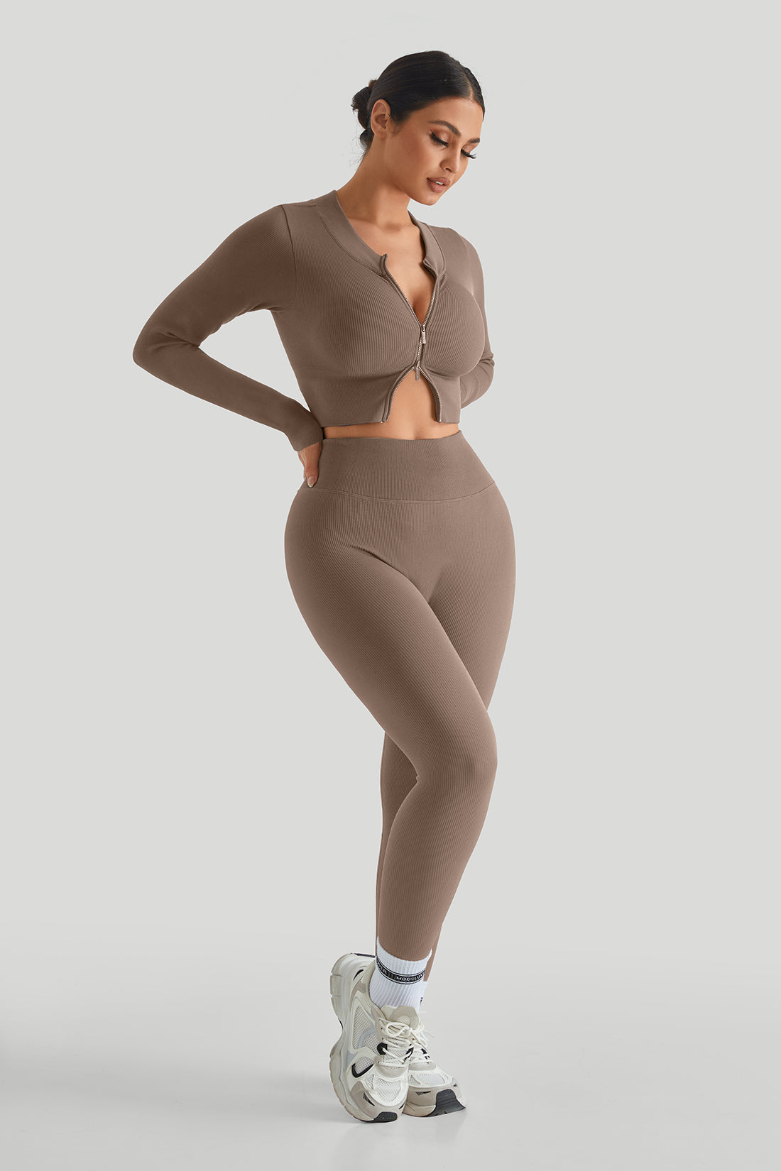 Two-Way Top High Waist Threaded Legging Match Sets
