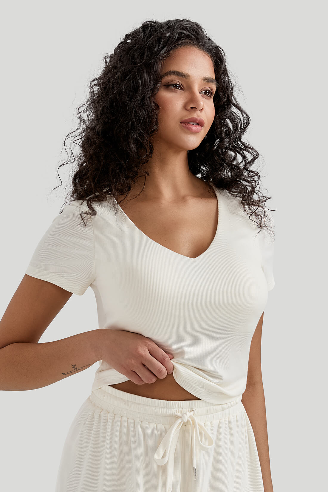 Short Sleeves V-neck Casual Set