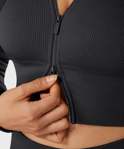 Ribbed Two-Way Zipper Yoga Set - MOOSLOVER