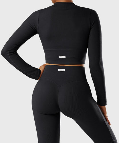 Ribbed Two-Way Zipper Yoga Top - MOOSLOVER