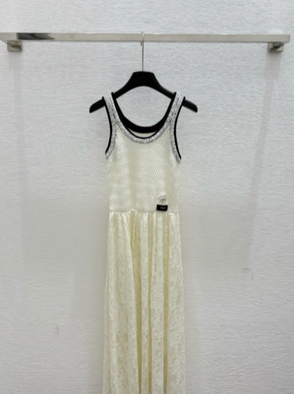 260315 New style round-neck bead-embroidered lace knitted dress