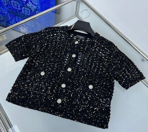 260315 New metallic yarn heavy-duty wool short-sleeved sweater
