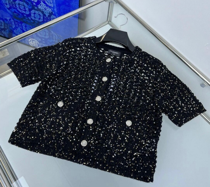260315 New metallic yarn heavy-duty wool short-sleeved sweater