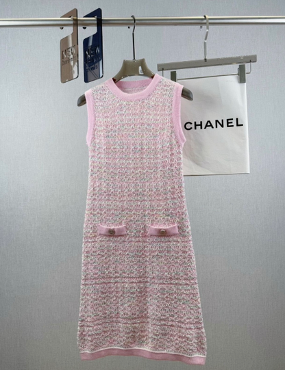 260315 New spring-autumn pink wool knitted mini-chic cardigan dress