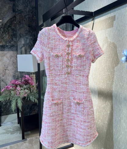 260315 New spring-autumn pink woolen mini-chic knitted dress