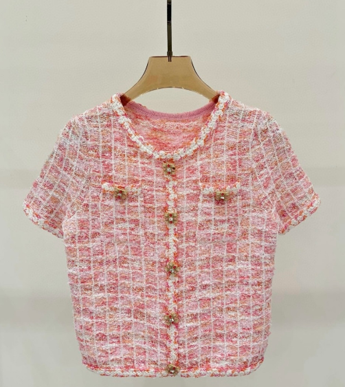 260315 New spring-autumn pink woolen blouse-style short-sleeved shirt