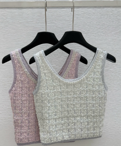 260315 New spring-autumn round-neck beaded vest
