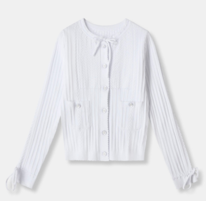 260315 New spring-autumn style lace-up knitted cardigan