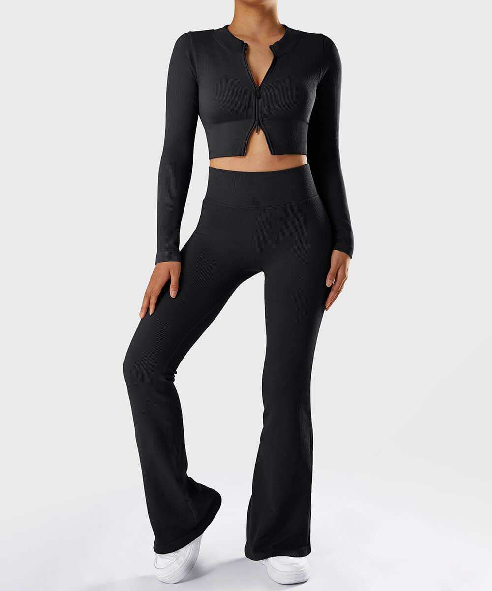 Solid Ribbed Flared Seamless Legging - MOOSLOVER