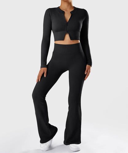 Solid Ribbed Flared Seamless Legging - MOOSLOVER