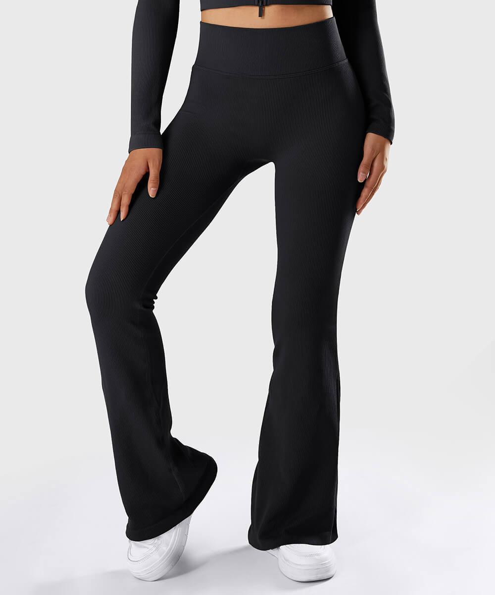 Solid Ribbed Flared Seamless Legging - MOOSLOVER