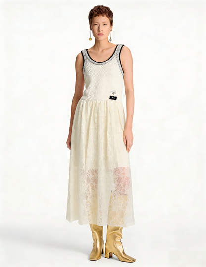 260315 New style round-neck bead-embroidered lace knitted dress
