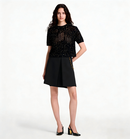 260315 New metallic yarn heavy-duty wool short-sleeved sweater