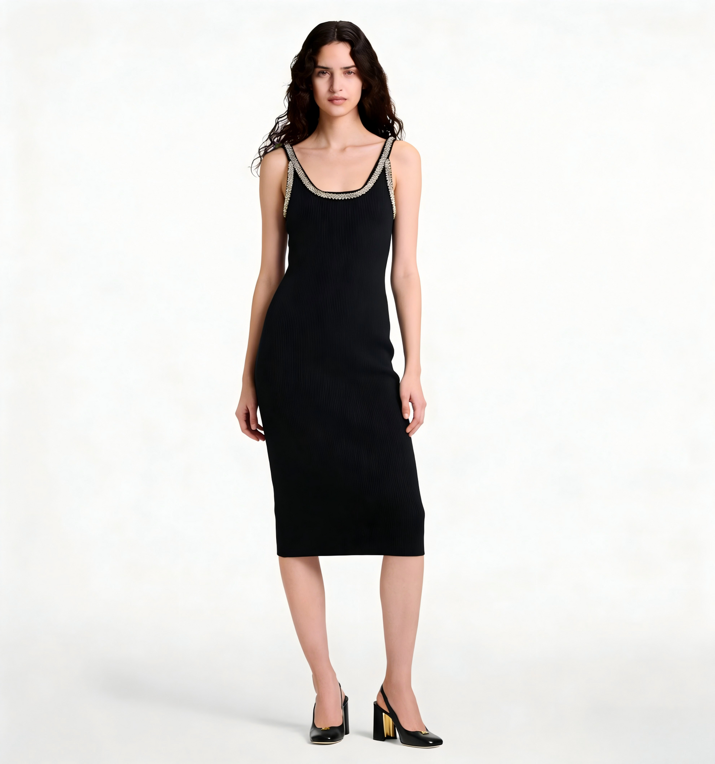 260315 New spring-autumn diamond-studded halter dress with a fitted bodice