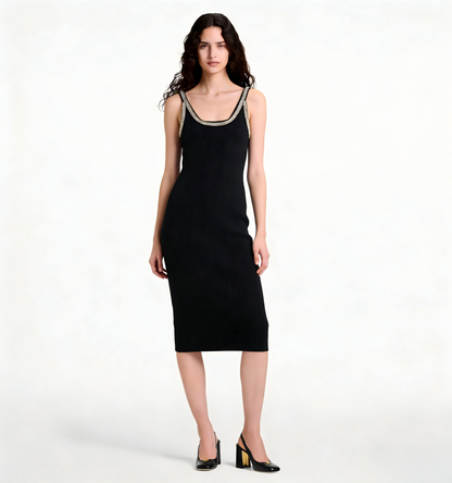 260315 New spring-autumn diamond-studded halter dress with a fitted bodice